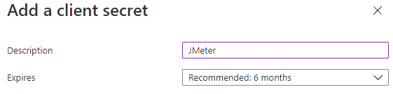 Screenshot the Azure Portal, showing the creation of a secret