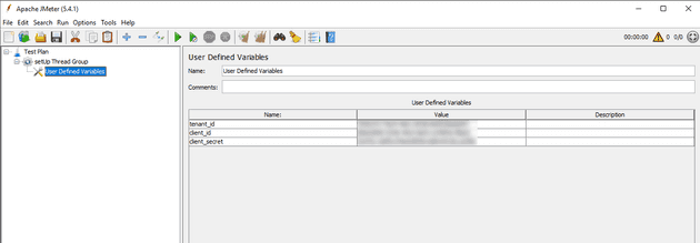 JMeter screenshot, showing the variables