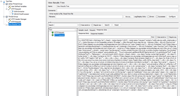 JMeter screenshot, showing the HTTP request is successful