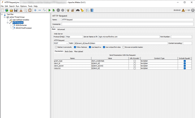 JMeter screenshot, showing the HTTP request