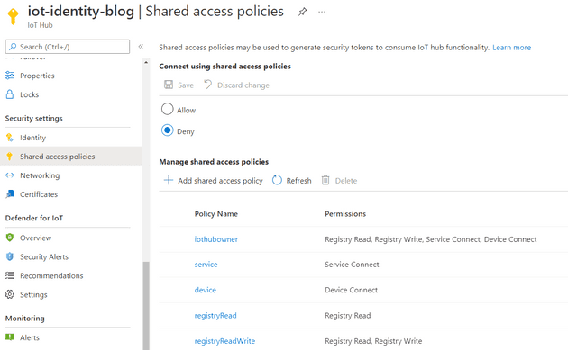 Screenshot that shows the access policies are disabled
