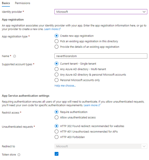 Screenshot the Azure Portal, enabling authentication